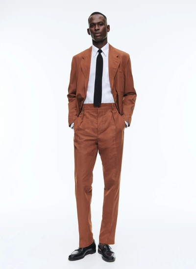 Men's jacket camel brown linen and cotton canvas Fursac - V3DANA-DX06-G005