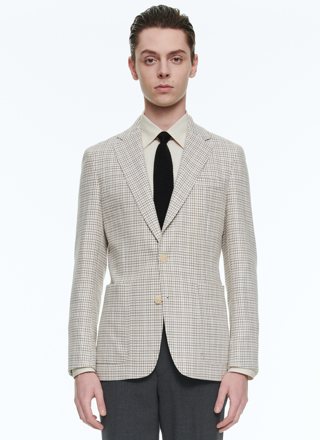 Men's jacket beige and ecru checks basket weaved blended wool Fursac - 23EV3BUXY-BV02/10