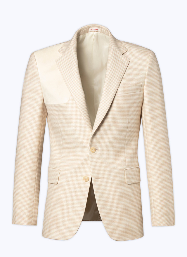 Men's jacket beige houndstooth virgin wool and cotton suede Fursac - V3CILA-CV09-A004