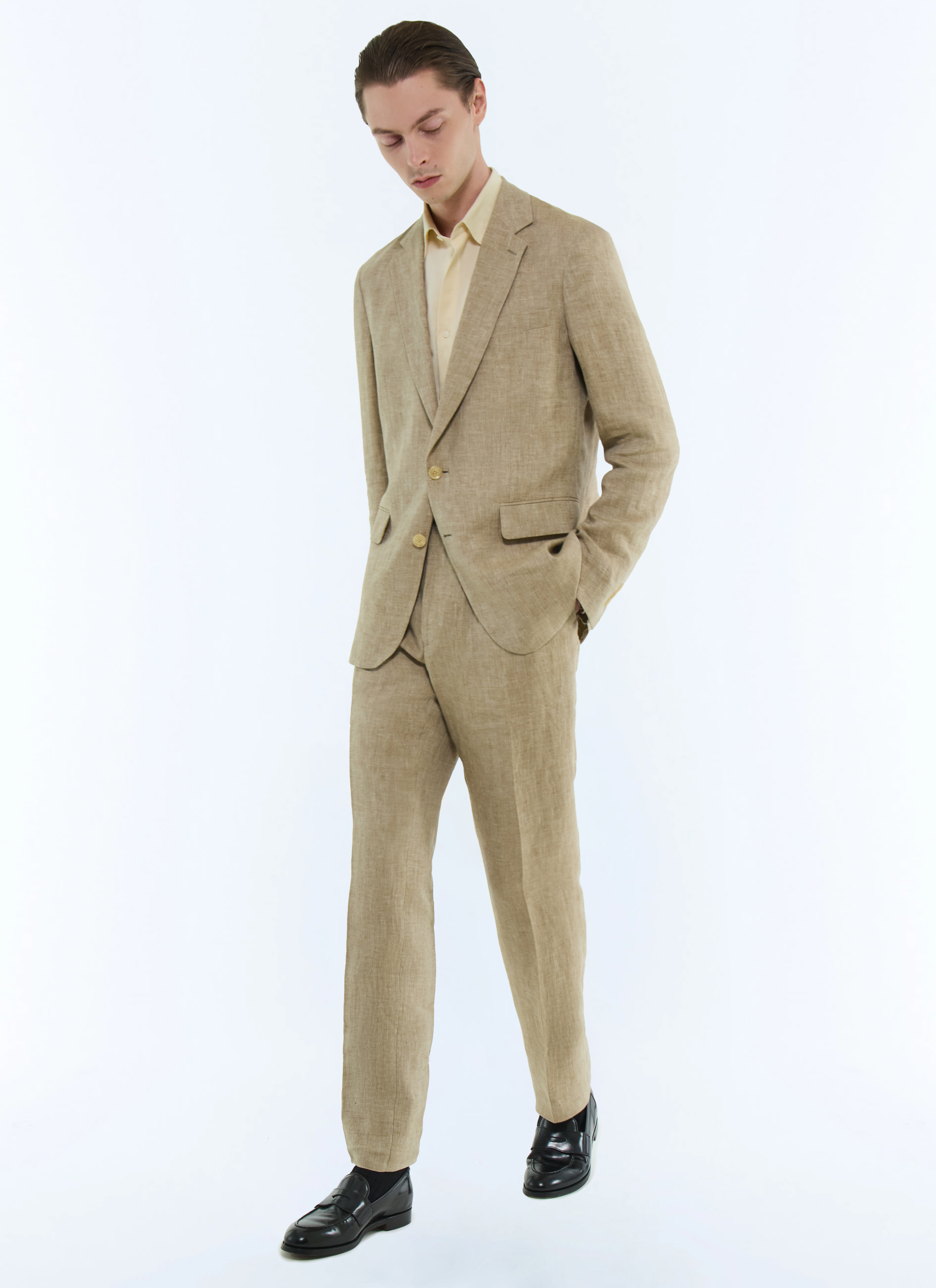 Beige - Tone on tone herringbone casual jackets jacket