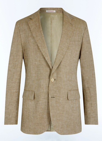 Men's beige, ecru certified linen serge jacket Fursac - V3FRAT-FX07-A008