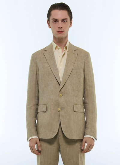 Men's jacket beige certified linen serge Fursac - V3FRAT-FX07-A008