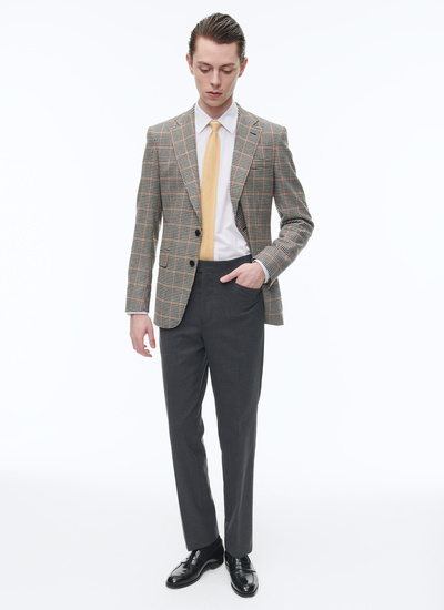 Men's black and cream houndstooth pattern with orange checks jacket Fursac - V3CDIA-CV13-B001