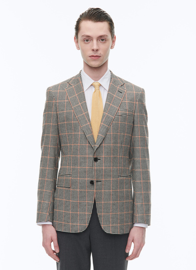 Men's jacket black and cream houndstooth pattern with orange checks blended polyester and acrylic Fursac - V3CDIA-CV13-B001
