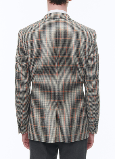 Men's black and cream houndstooth pattern with orange checks jacket Fursac - V3CDIA-CV13-B001