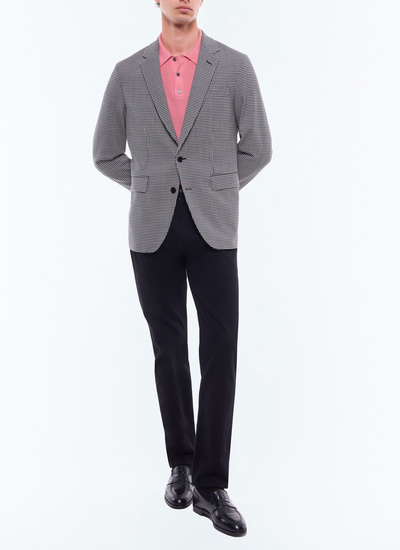 Men's jacket black and white houndstooth pattern blended virgin wool serge Fursac - V3DEKO-DV01-B001