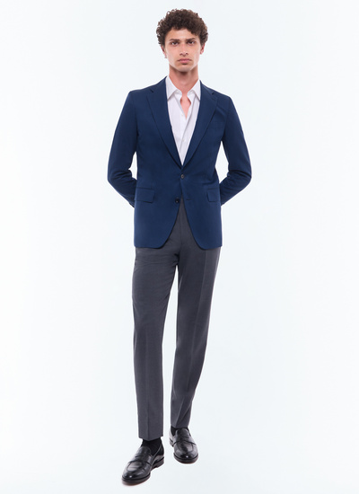 Men's jacket blue cotton and linen twill Fursac - V3BULL-DV10-D027