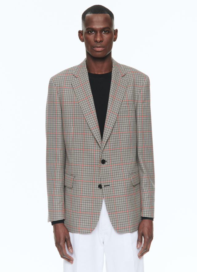 Men's jacket brown and beige houndstooth virgin wool Fursac - 23EV3BUDY-BV08/15