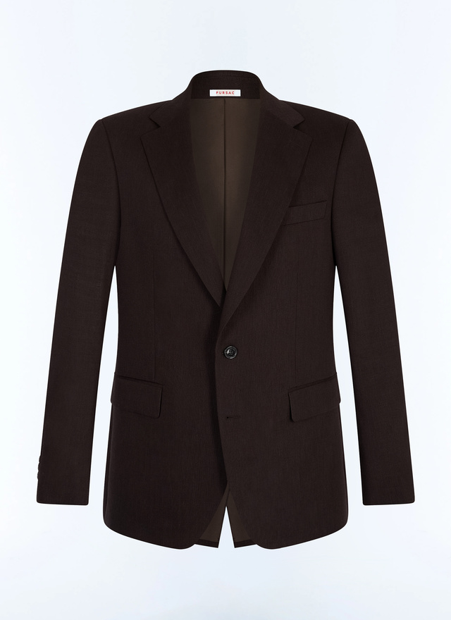 Men's brown certified linen and virgin wool canvas jacket Fursac - V3JADA-JX06-G018