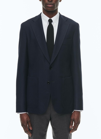 Men's jacket carbon blue blended virgin wool with herringbone pattern Fursac - V3CIDD-CV31-D031