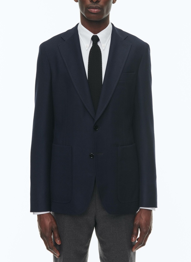 Men's jacket carbon blue blended virgin wool with herringbone pattern Fursac - V3CIDD-CV31-D031