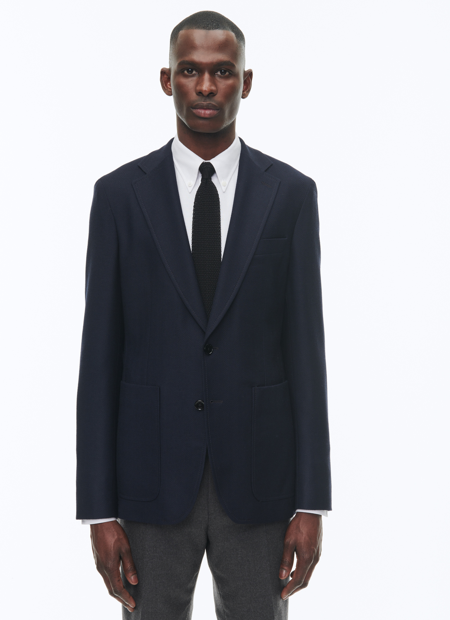 Men's jacket carbon blue blended virgin wool with herringbone pattern Fursac - V3CIDD-CV31-D031