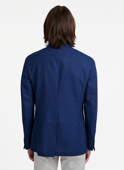 Men's blue, navy blue wool and linen jacket Fursac - V3VALA-VV08-33