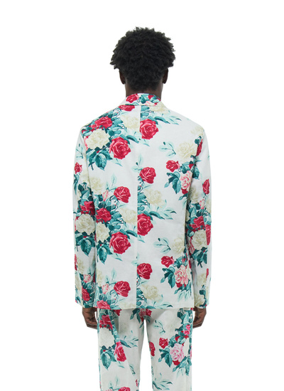 Men's jacket green, pink and white floral pattern cotton and linen canvas Fursac - V3FANA-FX12-L001