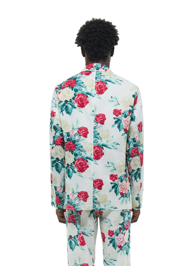 Men's jacket green, pink and white floral pattern cotton and linen canvas Fursac - V3FANA-FX12-L001