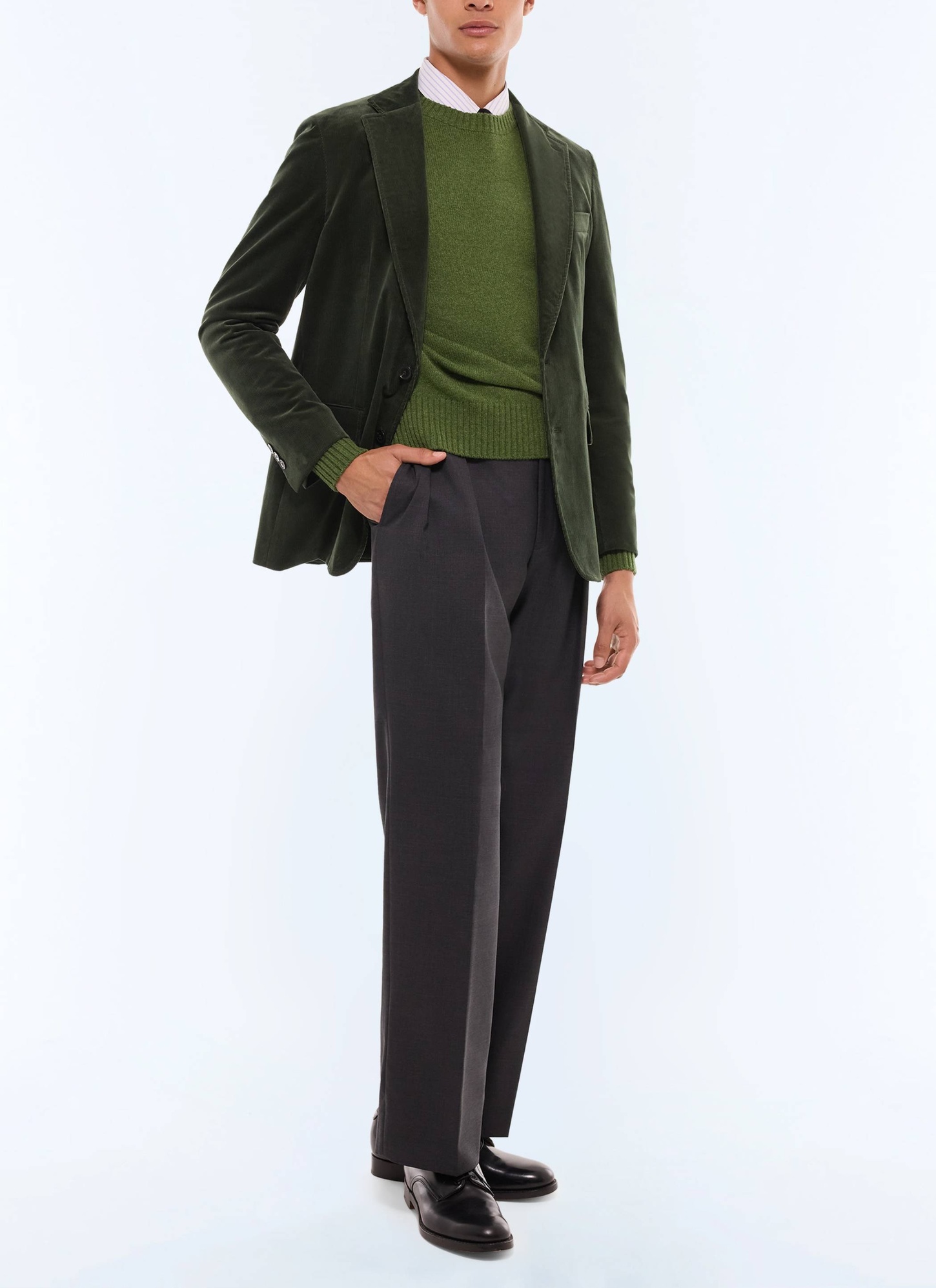 Men's jacket green certified corduroy Fursac - V3GLAM-GX41-H012
