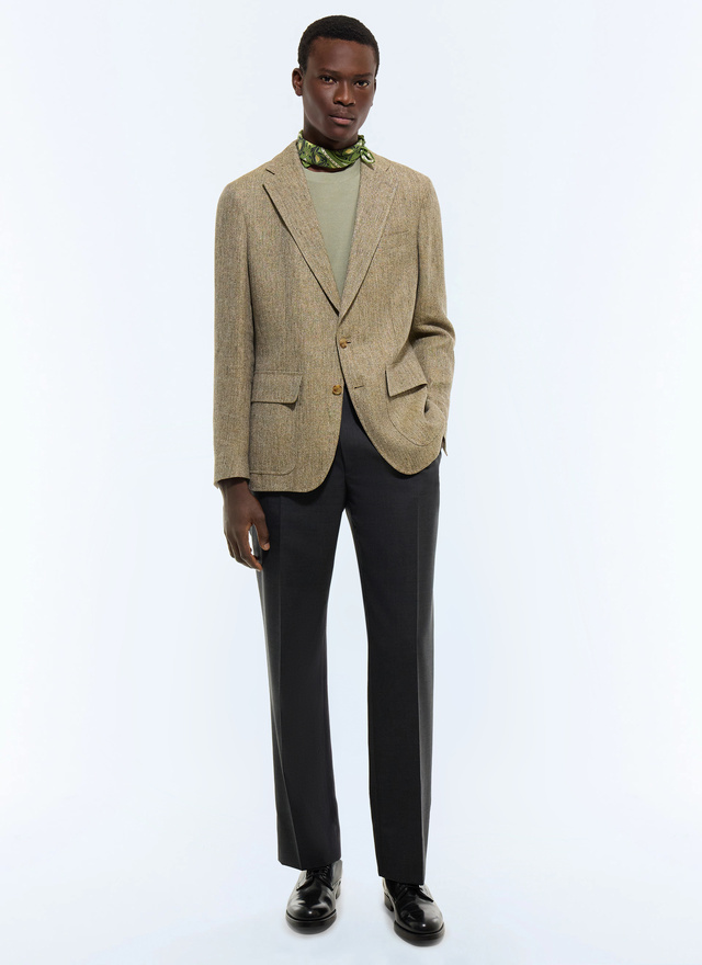 Men's jacket mustard multicolored marbled linen tweed Fursac - V3EITO-JV05-E010