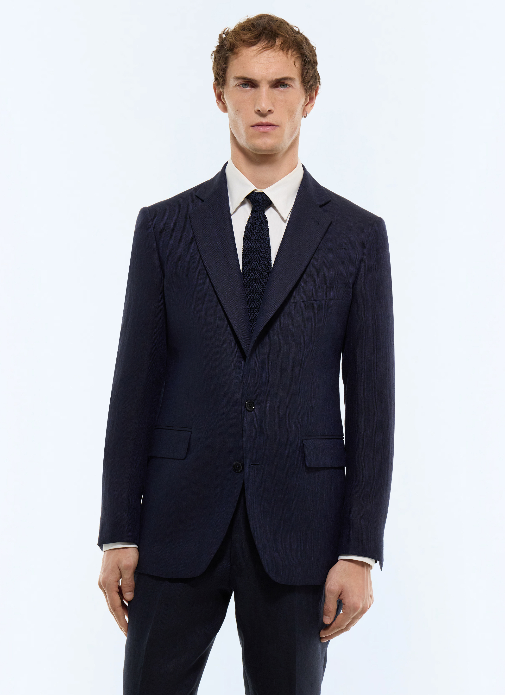 FURSAC - Linen fitted jacket with chevron - Men - Size 44 - Blue, Navy blue