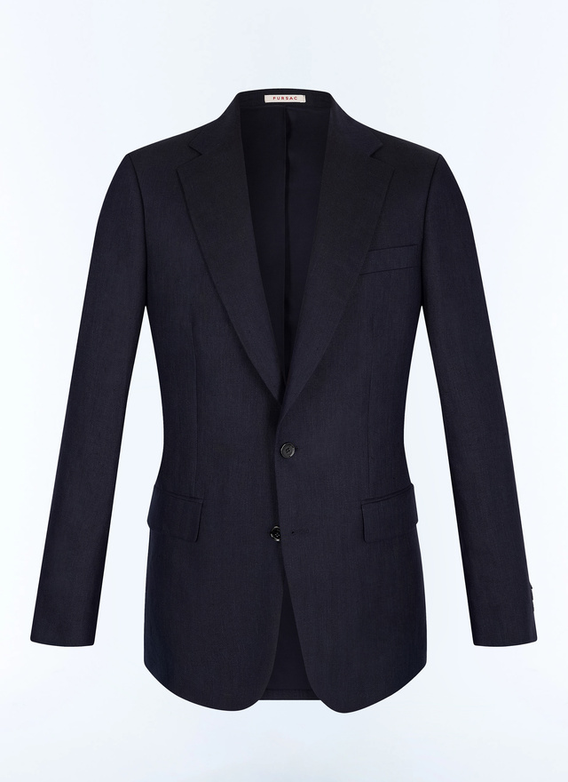 Men's blue, navy blue certified linen jacket Fursac - V3JADA-JX02-D030