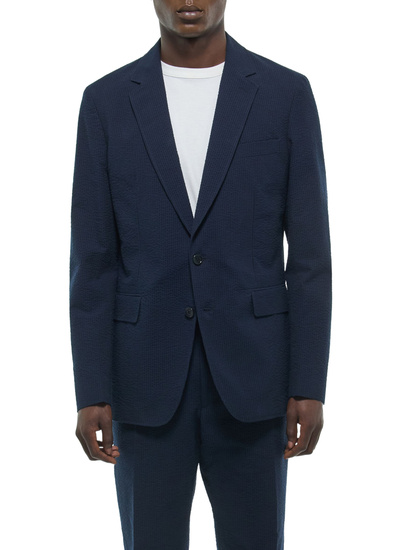 Men's jacket navy blue organic cotton seersucker Fursac - V3FAMO-LX15-D030