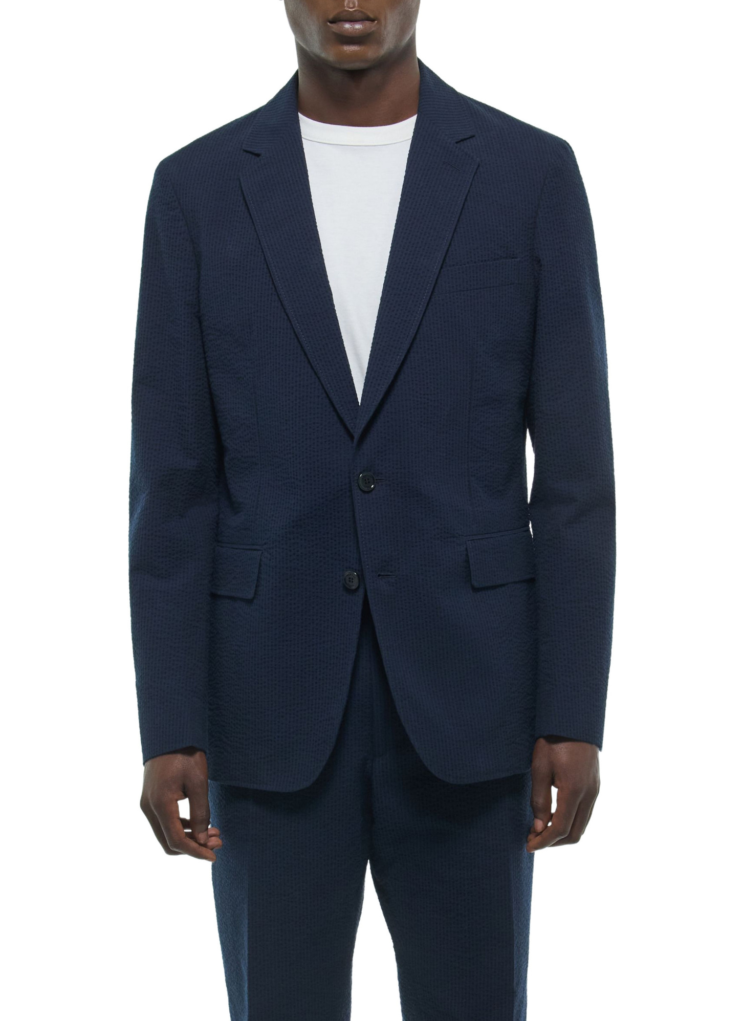 Men's jacket navy blue organic cotton seersucker Fursac - V3FAMO-LX15-D030