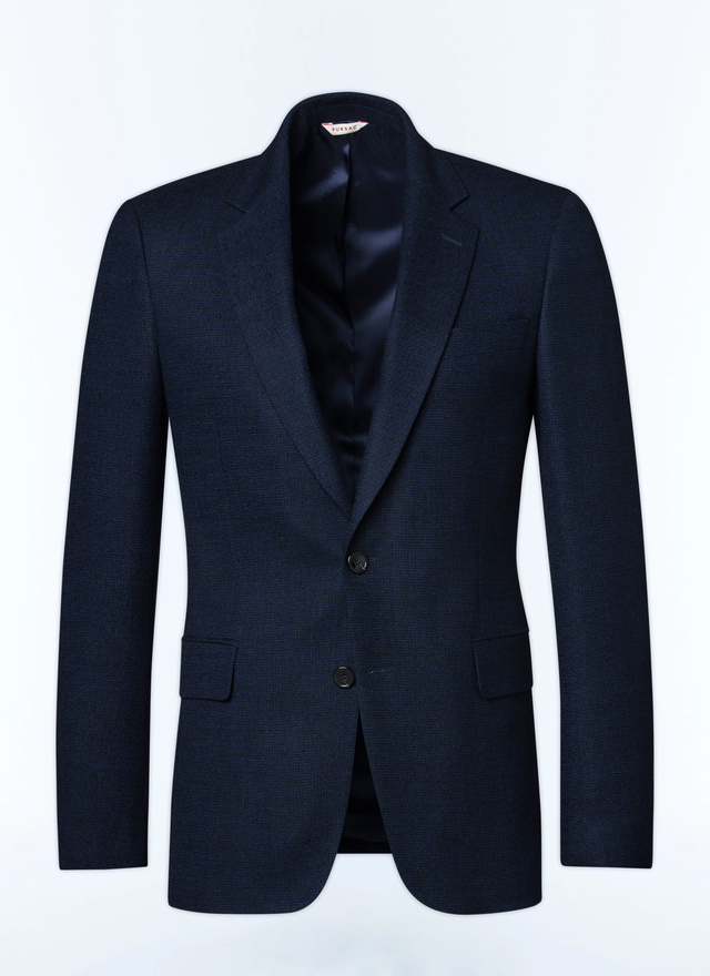 Men's blue, navy blue basket weaved virgin wool jacket Fursac - V3AXEL-AV04-31