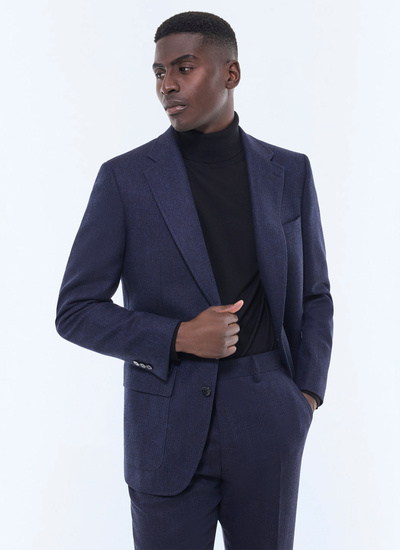 Men's jacket navy blue virgin wool, cotton and linen Fursac - V3GITO-CX40-D030