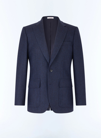 Men's blue, navy blue virgin wool, cotton and linen jacket Fursac - V3GITO-CX40-D030