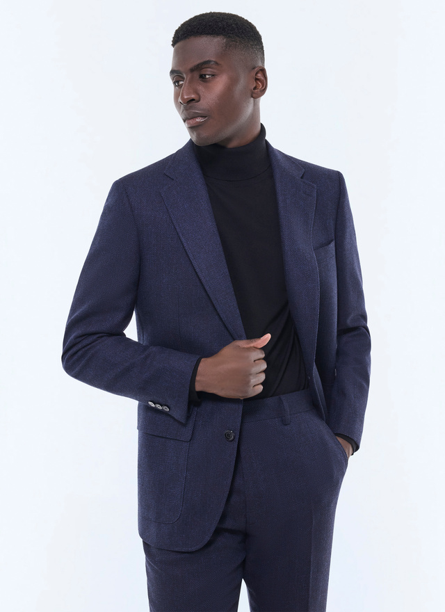 Men's jacket navy blue virgin wool, cotton and linen Fursac - V3GITO-CX40-D030