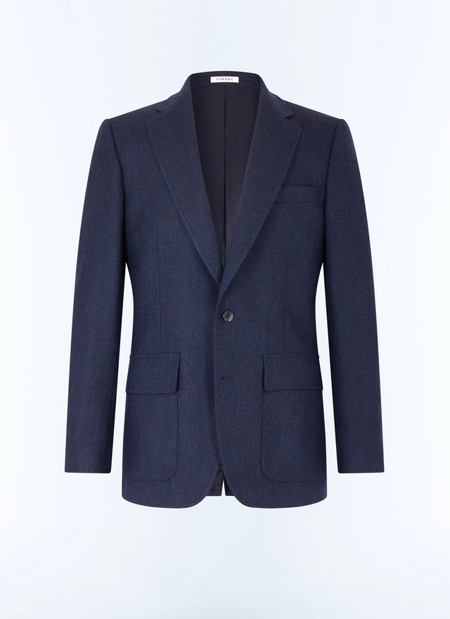 Men's blue, navy blue virgin wool, cotton and linen jacket Fursac - V3GITO-CX40-D030