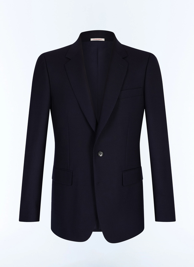 Men's blue, navy blue basket-weave certified virgin wool jacket Fursac - V3JXEL-JV20-D030
