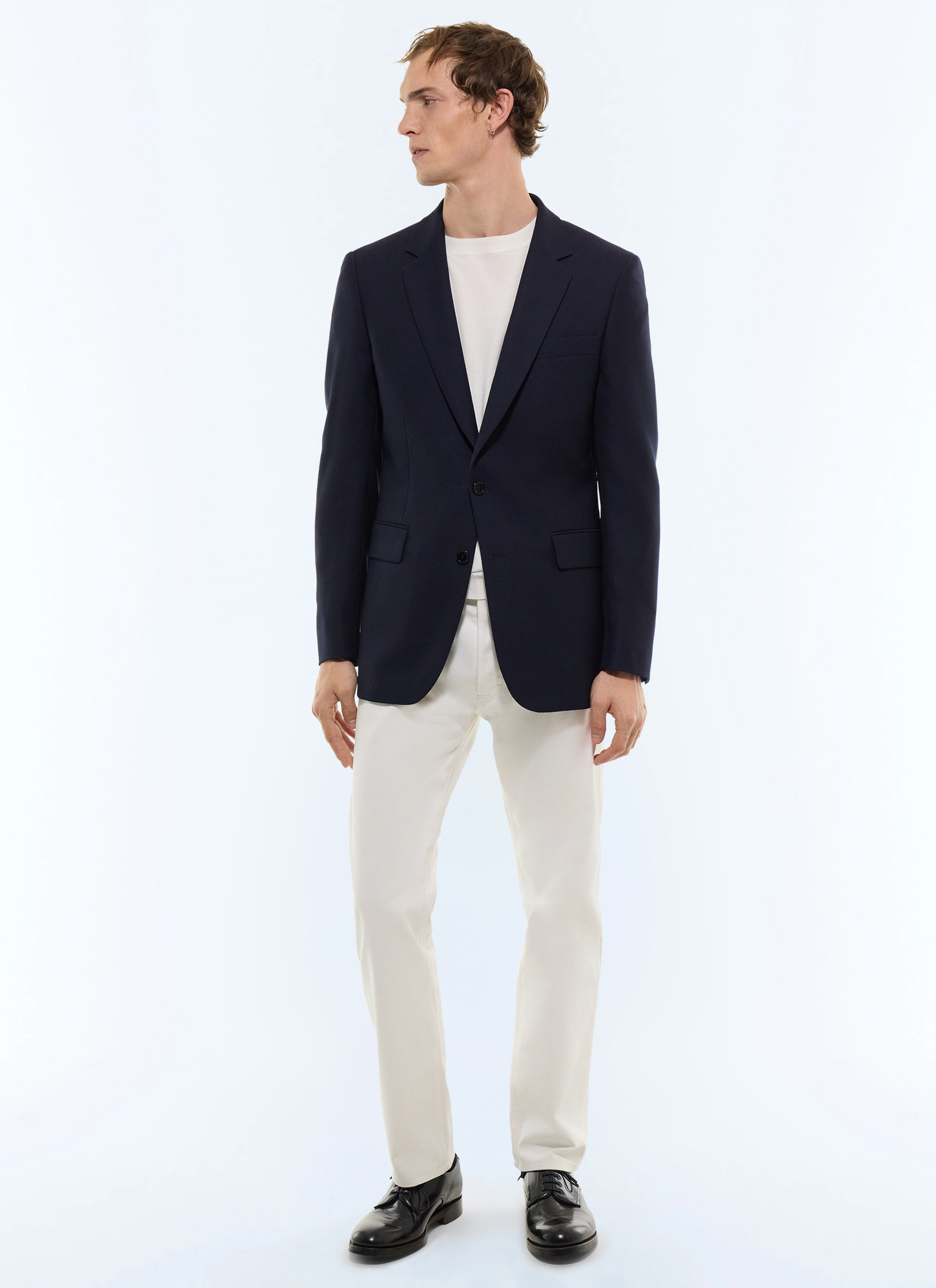 Men's jacket navy blue basket-weave certified virgin wool Fursac - V3JXEL-JV20-D030