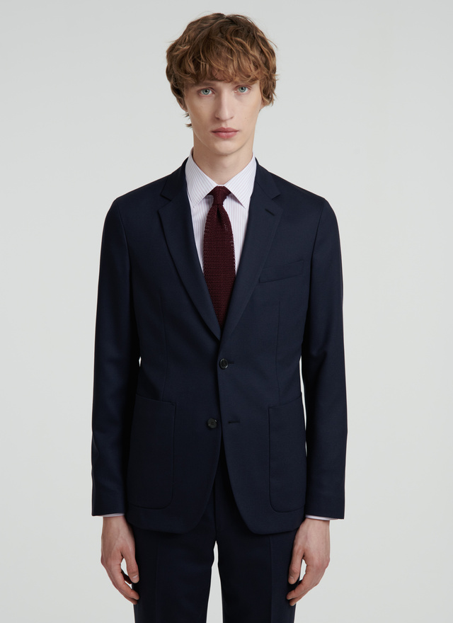 Men's jacket navy blue virgin wool and elastane Fursac - V3VAFA-VC07-30