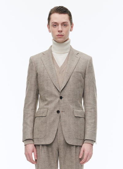 Men's jacket string-like beige virgin wool, cotton and linen Fursac - V3CITO-CX40-A006
