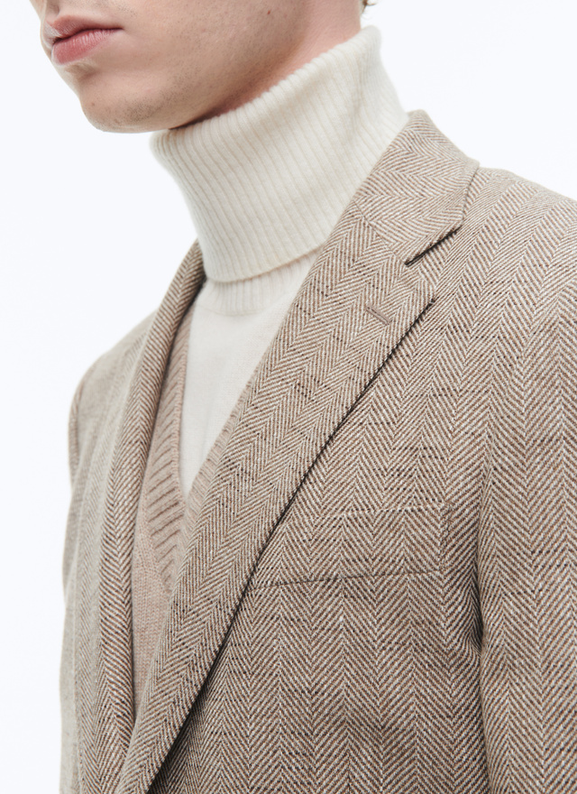 Wool fitted jacket with herringbone