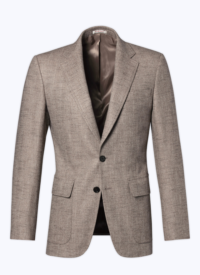Men's beige, ecru virgin wool, cotton and linen jacket Fursac - V3CITO-CX40-A006