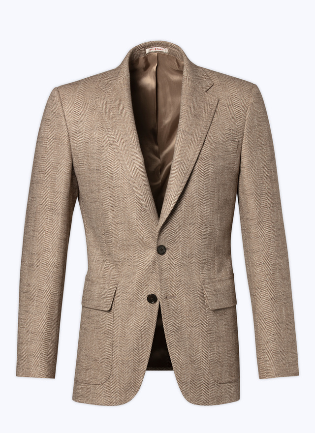 Men's string-like beige - herringbone pattern jacket Fursac - V3CITO-CX40-A006