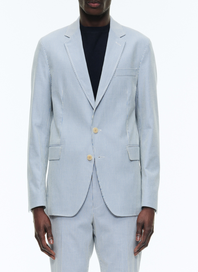 Men's jacket white and sky blue stripes cotton canvas Fursac - V3DAMA-DX05-D004