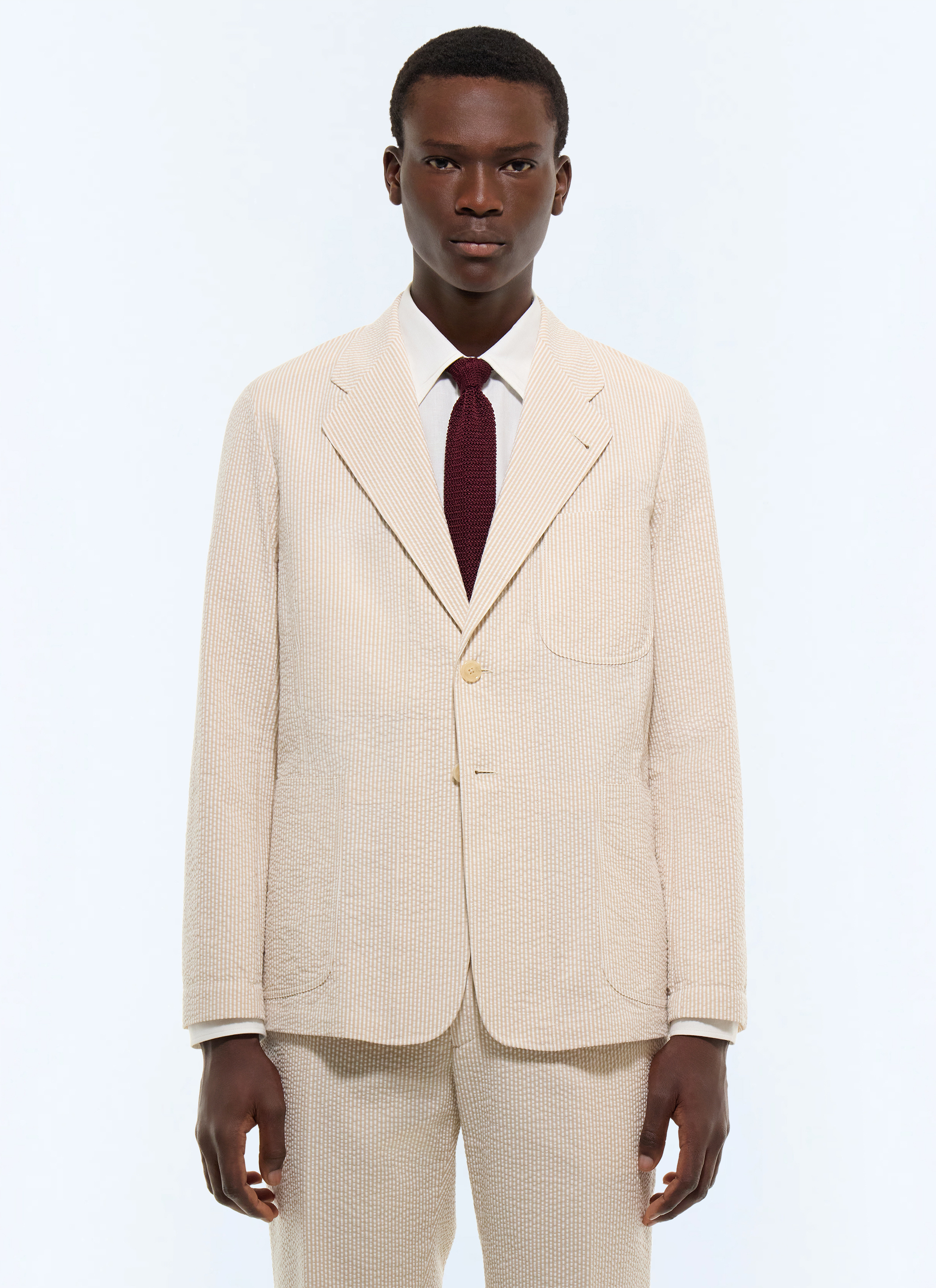 FURSAC - Striped cotton seersucker jacket - Men - Size M - Beige, Ecru - Straight cut