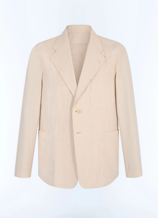 Men's beige, ecru organic cotton seersucker jacket Fursac - V3JANA-LX15-A008