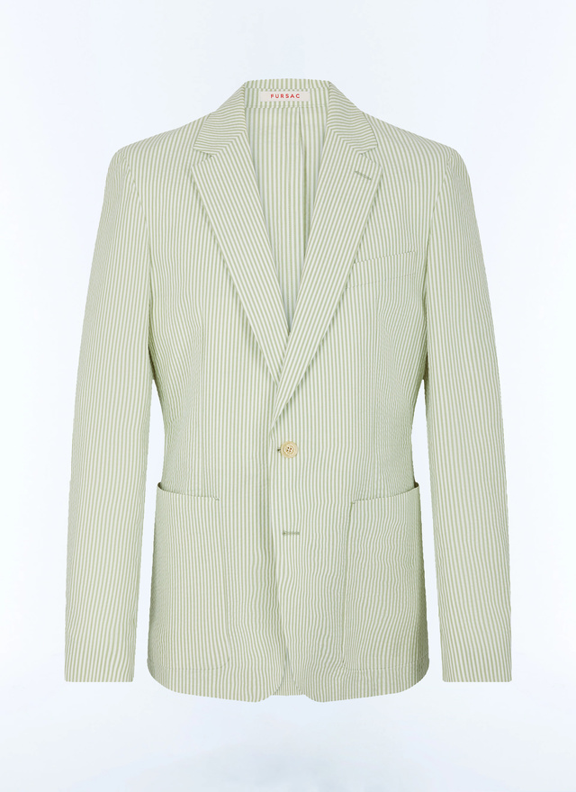 Men's green cotton seersucker jacket Fursac - V3FLEN-FX01-H004