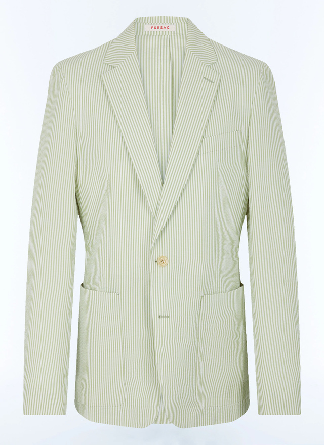 Men's green cotton seersucker jacket Fursac - V3FLEN-FX01-H004