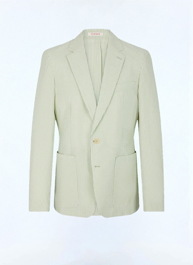 Men's green cotton seersucker jacket Fursac - V3FLEN-FX01-H004