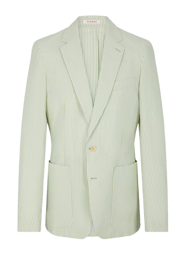 Men's green cotton seersucker jacket Fursac - V3FLEN-FX01-H004