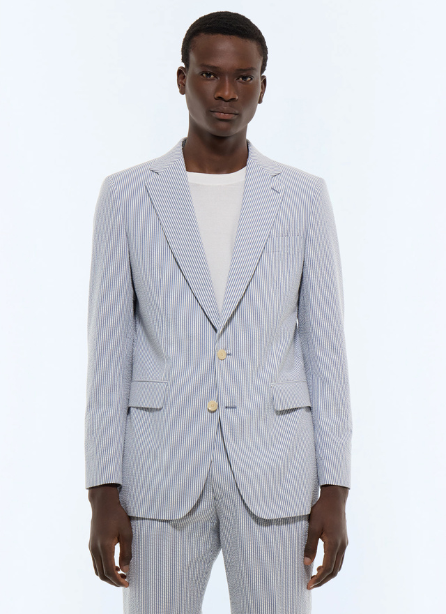 Men's jacket white organic cotton seersucker Fursac - V3JADA-LX15-D039