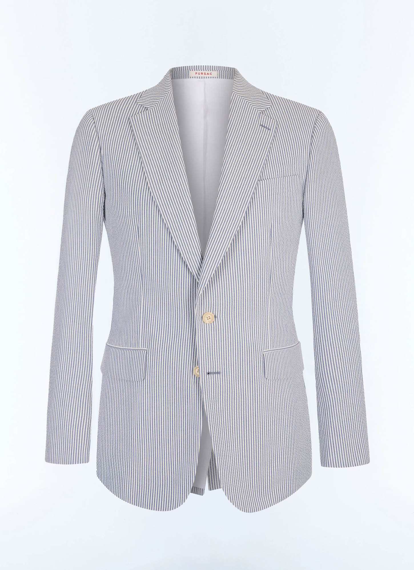 Men's blue, navy blue organic cotton seersucker jacket Fursac - V3JADA-LX15-D039