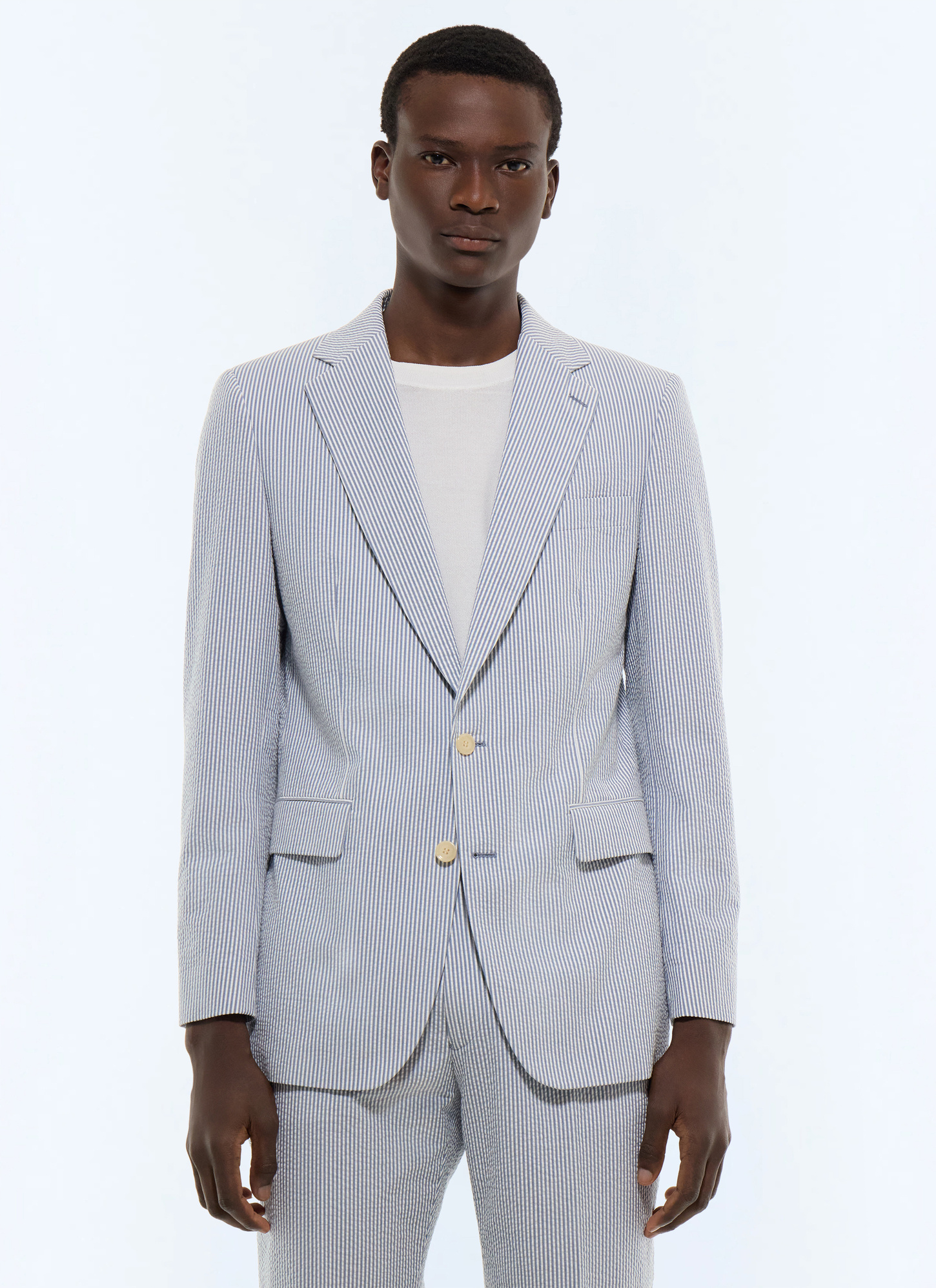 Men's jacket white organic cotton seersucker Fursac - V3JADA-LX15-D039