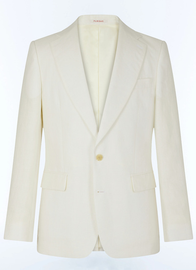 Men's white, ecru certified linen serge jacket Fursac - V3FEDO-FX03-A001