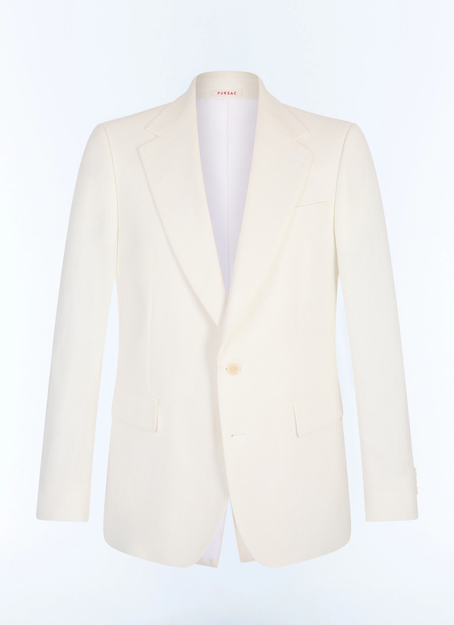 Men's white, ecru cotton and linen jacket Fursac - V3JADA-JX08-A001