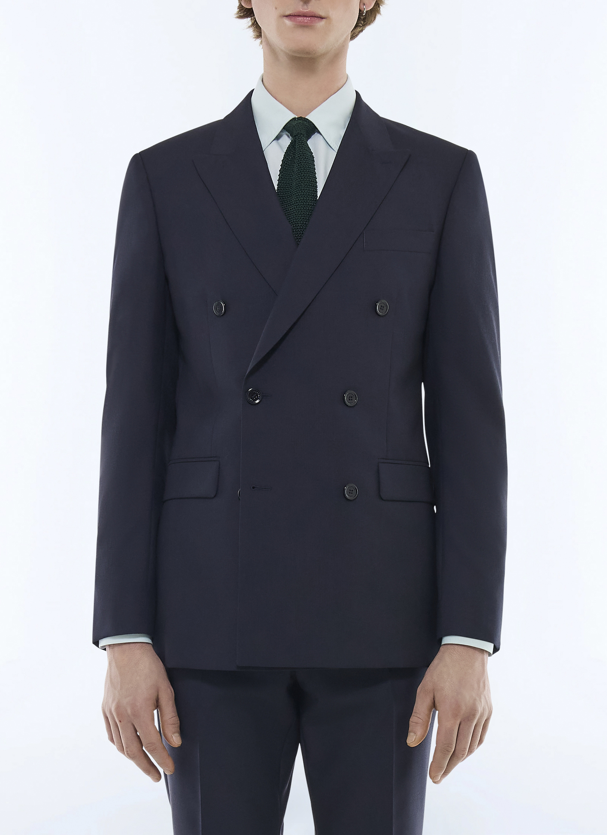 FURSAC - Wool canvas double-breasted suit jacket - Men - Size 56 - Blue, Navy blue - Fitted cut